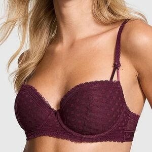 Victoria's Secret PINK Purple Rose Dainty Dot Balcony Lace Push Up Bra-Size 32C